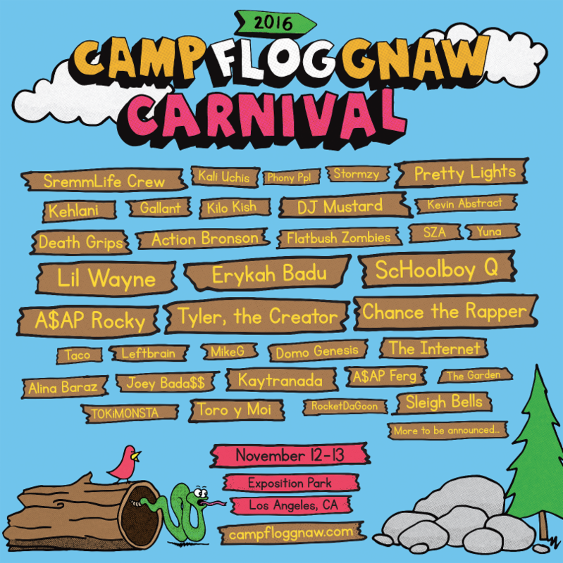 Camp Flog Gnaw Carnival lineup revealed, artists taking part include Tyler, the Creator, Schoolboy Q, Domo Genesis, Chance the Rapper