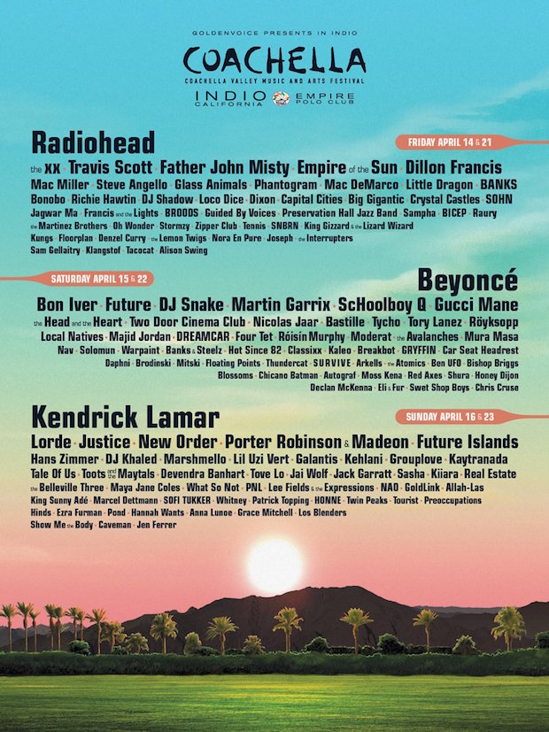 Coachella unveils 2017 lineup featuring Radiohead, Beyonce, Kendrick Lamar as headliners