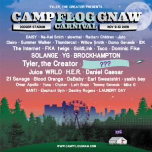 Tyler The Creator Reveals Camp Flog Gnaw 2019 Lineup, with performances by Tyler, Solange, FKA twigs, Clairo, DaBaby, Omar Apollo, and many more