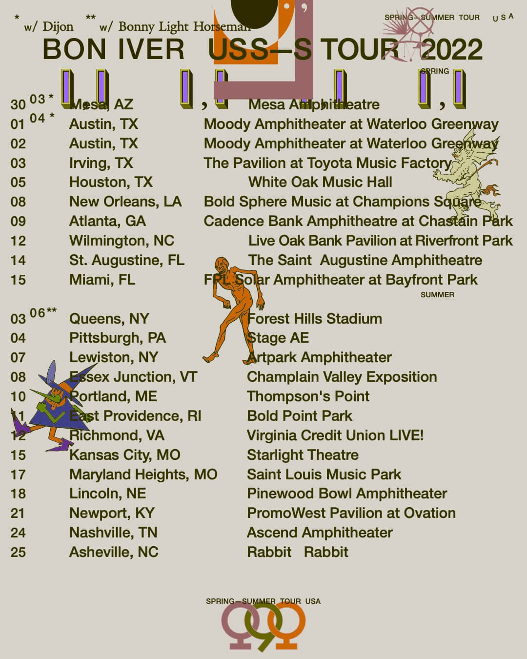 Bon Iver have announced a 23-date US tour. Beginning on March, 30th, 2022 in Mesa, Arizona. The band will also play a series of amphitheater