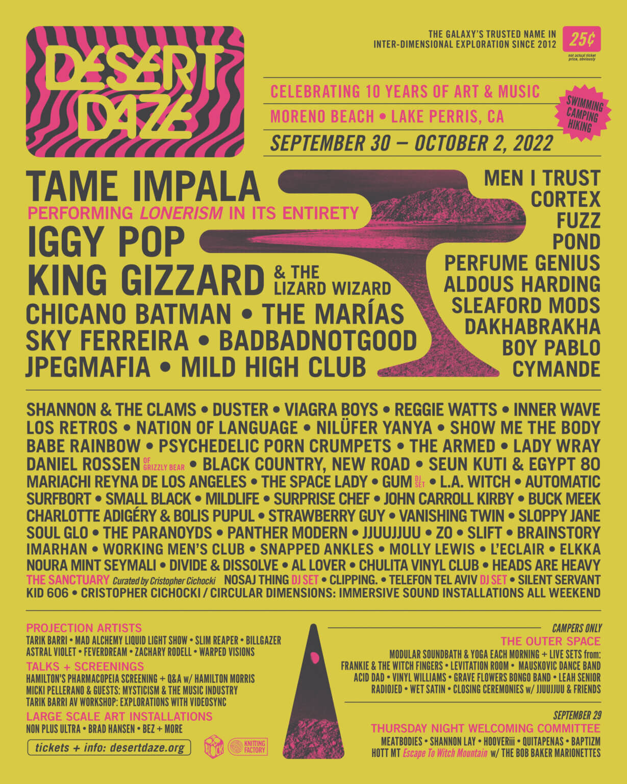 Desert Daze 2022 has announced their their tenth anniversary Lineup. This year will feature Tame Impala, Iggy Pop, Men I Trust and many more