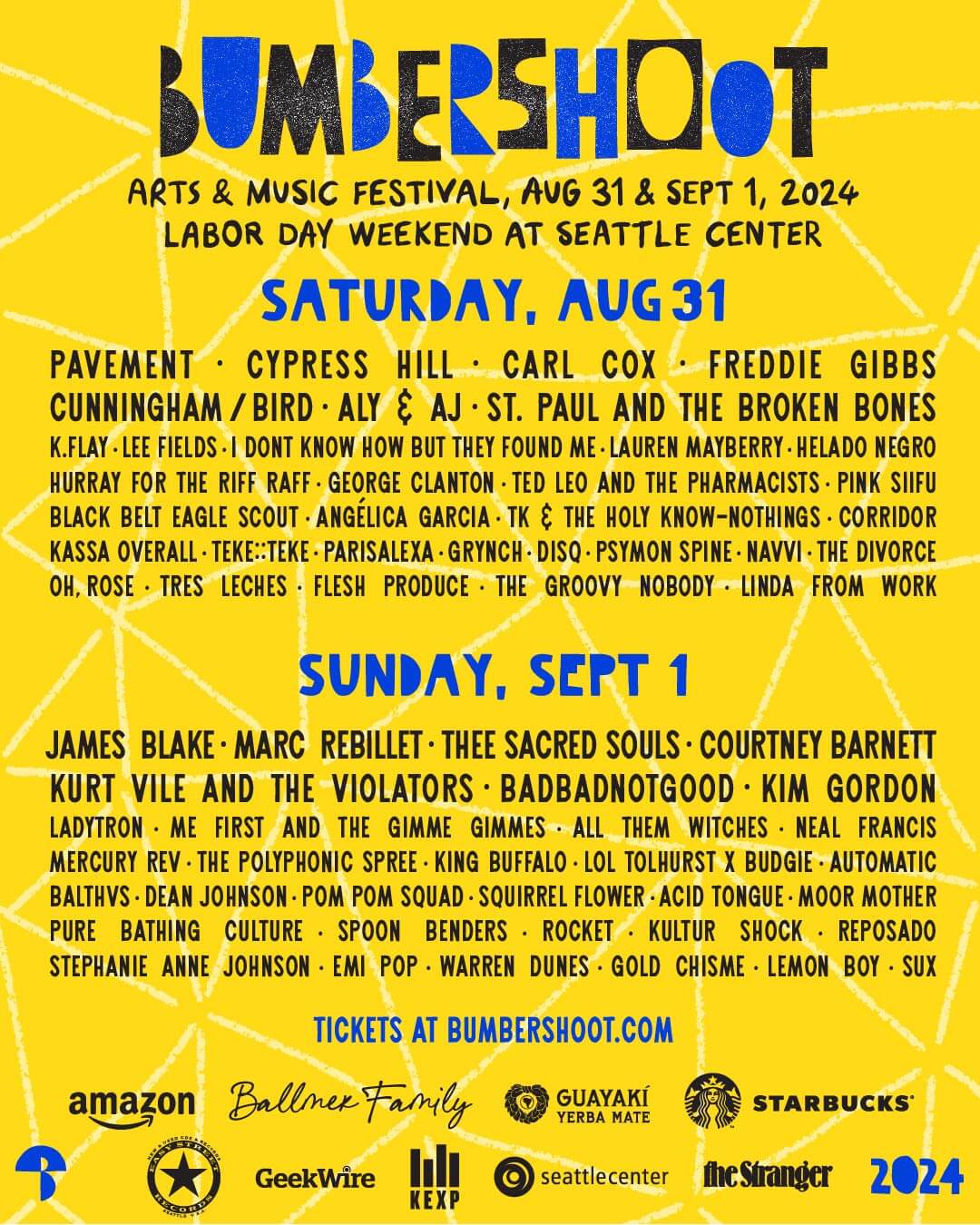 The 2024 edition of the Bumbershoot Arts and Music Festival takes place on Aug 31st -September 1st. The festival takes place in Seattle, Wa