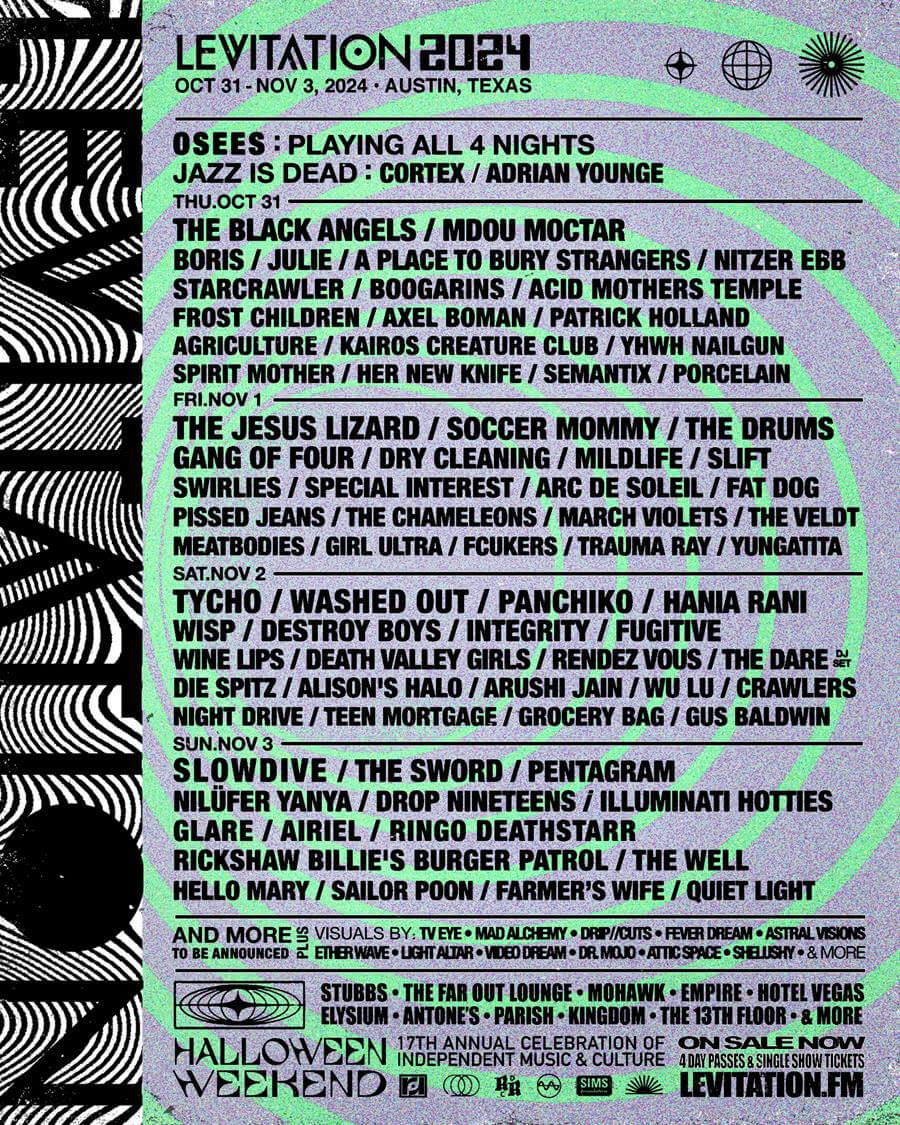 LEVITATION Announces 2024 Lineup: Slowdive, Gang of Four, Jesus Lizard, Soccer Mommy, Mdou Moctar, Dry Cleaning, Boris, Tycho & more