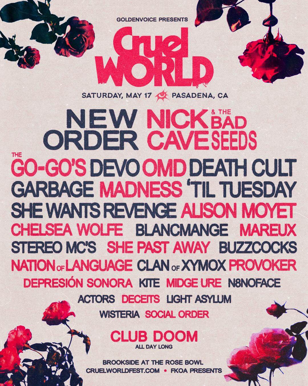 Cruel World Festival, has announced their return with a stellar lineup taking place on Saturday, May 17, 2025, at Brookside at The Rose Bowl in Pasadena, CA