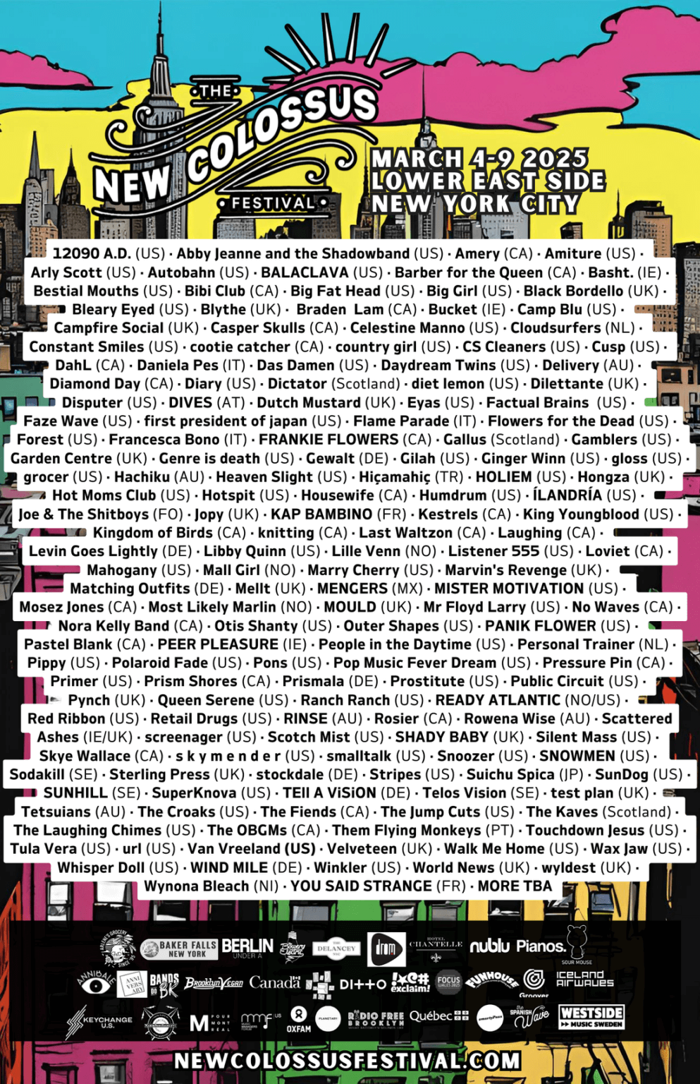 2025 New Colossus returns to New York City’s Lower East Side and begins on Tuesday, March 4, and runs through Sunday, March 9, 2025