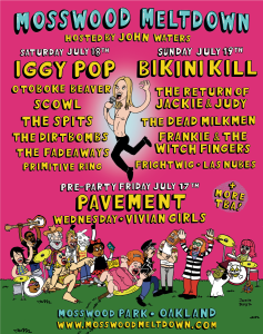 Mosswood Meltdown, returns to Oakland’s Mosswood Park July 18 & 19, 2026, with a pre-party on July 17 with Pavement, Wednesday, Vivian Girls