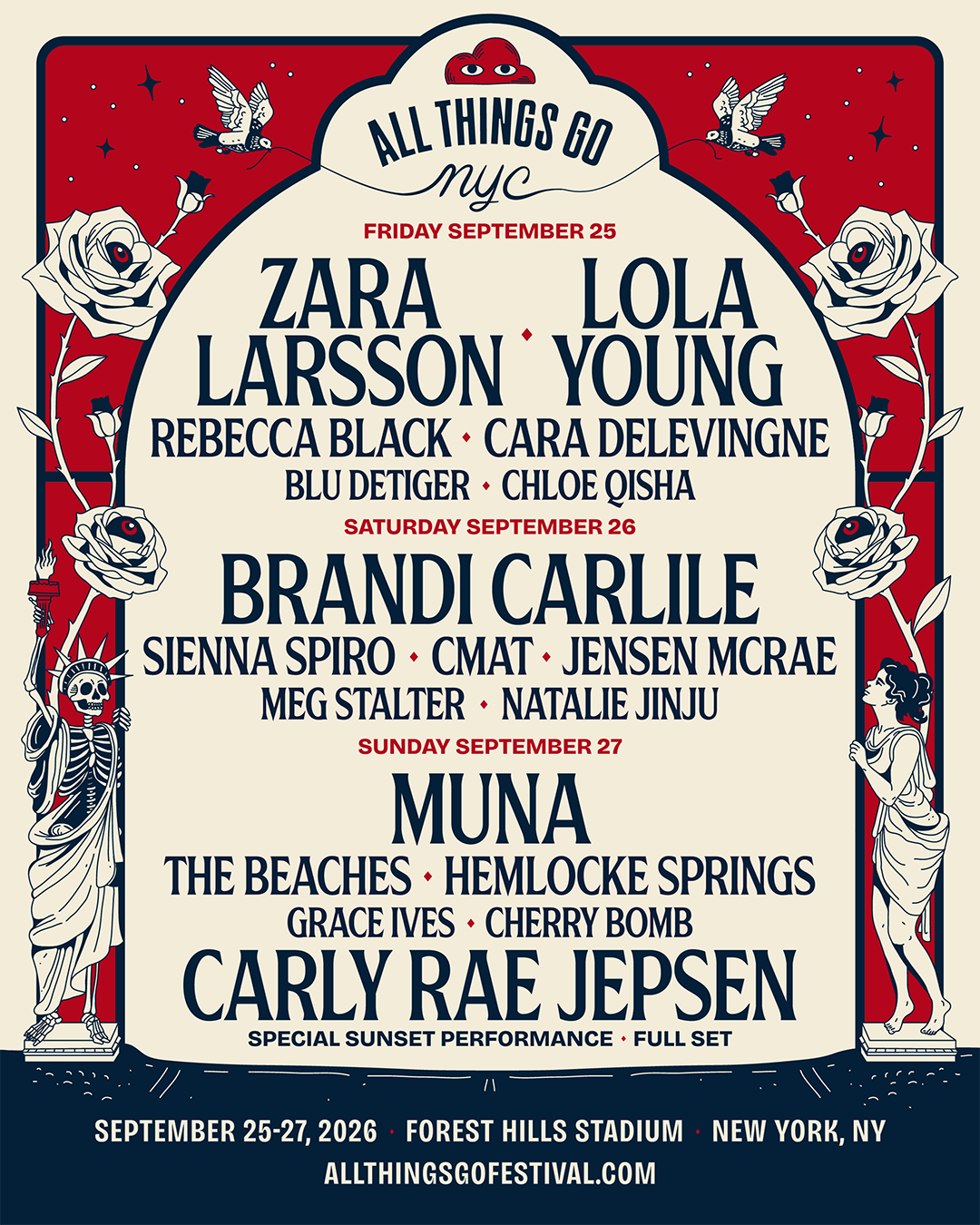All Things Go Festival 2026 has revealed it's 3rd NYC-edition, with headliners including Zara Larsson, Brandi Carlile, and ATG alumni MUNA All Things Go Festival 2026 has revealed it's 3rd NYC-edition, with headliners including Zara Larsson, Brandi Carlile, and ATG alumni MUNA